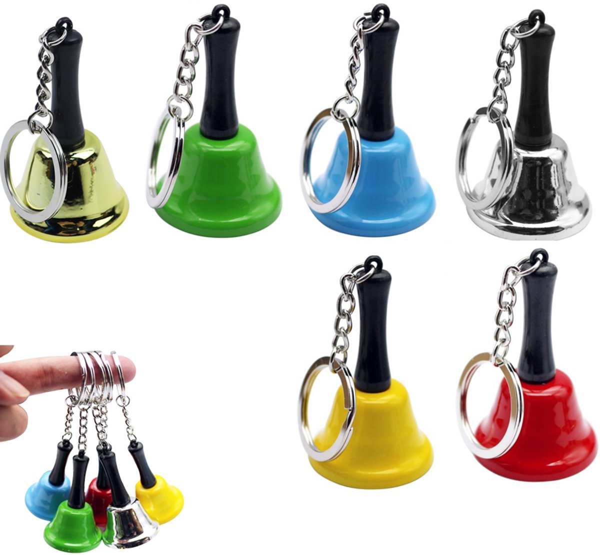 6 x Mini handbellen met sleutelhanger, metalen bel, Hand Ring Bell, Sleutelhanger, Bel Sleutelhanger, Hand Bel, Accessoires voor klaslokaalrestaurant (6 kleuren) - Cyslmuk®