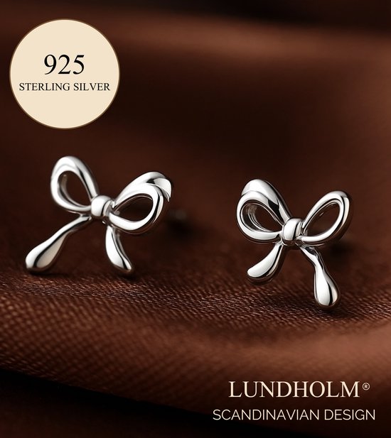 Lundholm 925 Sterling Zilver Luxe Oorbellen Dames - Zilveren Oorknopjes Strik Minimalistisch Geometrisch Design - Linja Serie - Vrouwen Cadeautjes - Scandinavisch Design