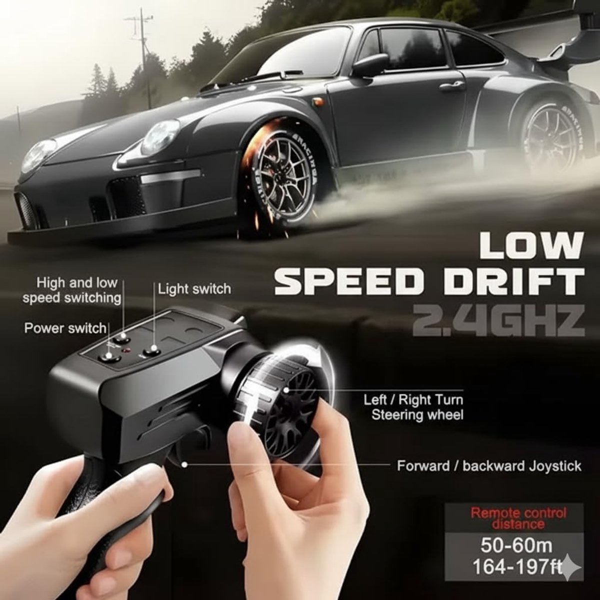 PolkaHome RC Drift Auto 1:24 – Afstandsbestuurbare RC Auto – 4WD – 2 Accu’s – 20 km/h — afbeelding 9