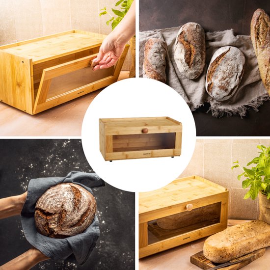 Boîte à pain en Bamboe KLAUSBERG avec façade en Acryl - 40 x 24,5 x 19 cm - Conservation du pain naturel - KB-7924