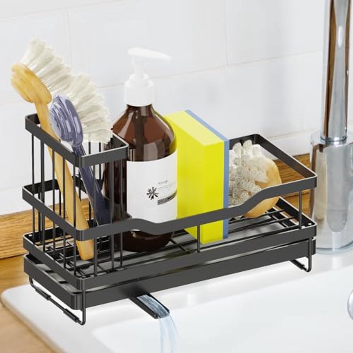 Hoge Borstel Rack Spoelbak Caddy - 360° Zelf Drain Gootsteen Organizer voor Aanrecht