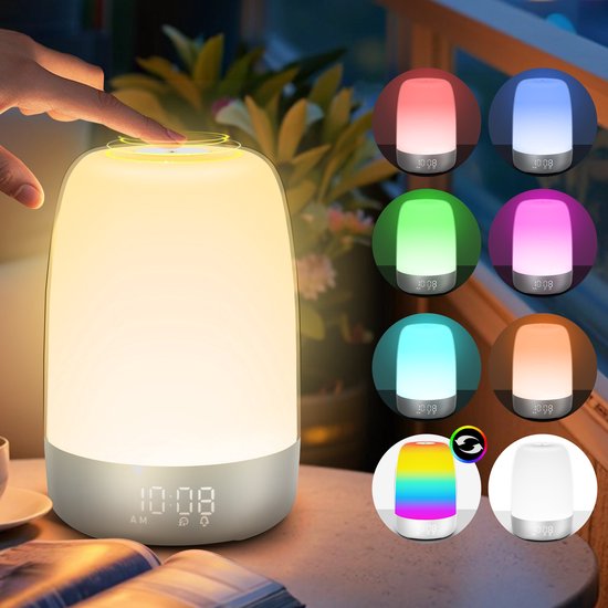 YONO Wake Up Light - Lichtwekker - Digitale Wekker met Lamp - Natuurgeluiden - Slaapkamer - Snooze Functie - Zilver