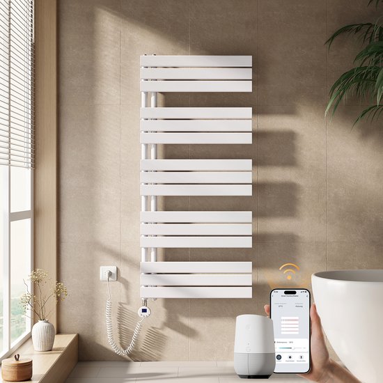 EMKE Elektrische Handdoekradiator - Slimme Bediening - APP Week Timer - 132x60cm - 800W - Glans Wit
