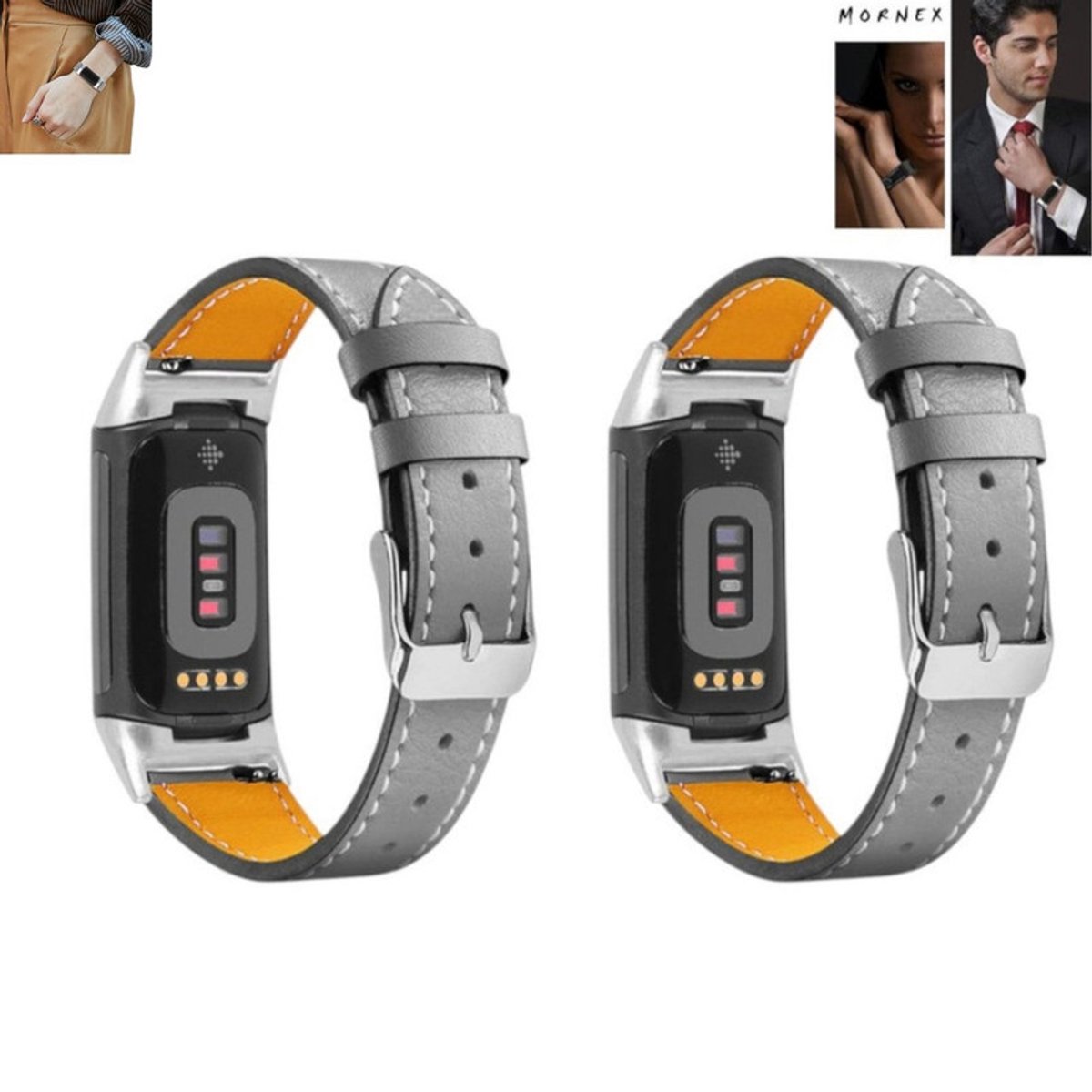 2 stuks - Band - Band van echt leer - Vervangbaar - 250 mm - Grijs - Band van leer - Unisex - Verwisselbare band van echt leer - Unisex - Echt leer - Altijd verwisselbaar - Jong