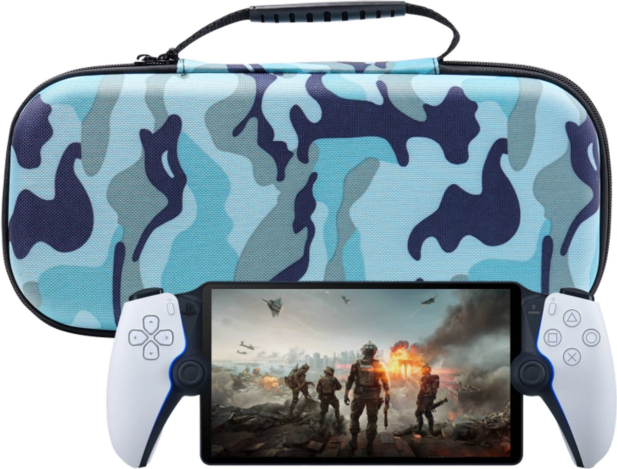 K&G Luxe Case Geschikt voor Playstation Portal / PS5 - Hard Case - Beschermhoes - Camo Blauw