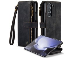 Geschikt Voor Samsung Galaxy Z Fold 6 Hoesje - Z Fold 6 Hoesje - Z Fold 6 Case - Backcover - Pu Leer - Met Polskoordje - Draadloos Opladen - Z Fold6 - Zwart