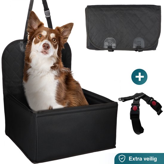 Qindie alles in een hondenautostoel – Hond autostoel met Hondentuigje en Hondenmand – Hondenbed met Honden reisbench – Honden autogordel - Beschermhoes achterbank hond – Dieren automand