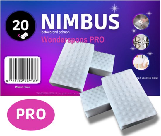 NIMBUS Wonderspons PRO (20) – Deux fois plus puissant – Éponge de nettoyage magique sans agents – Éponge en mélamine