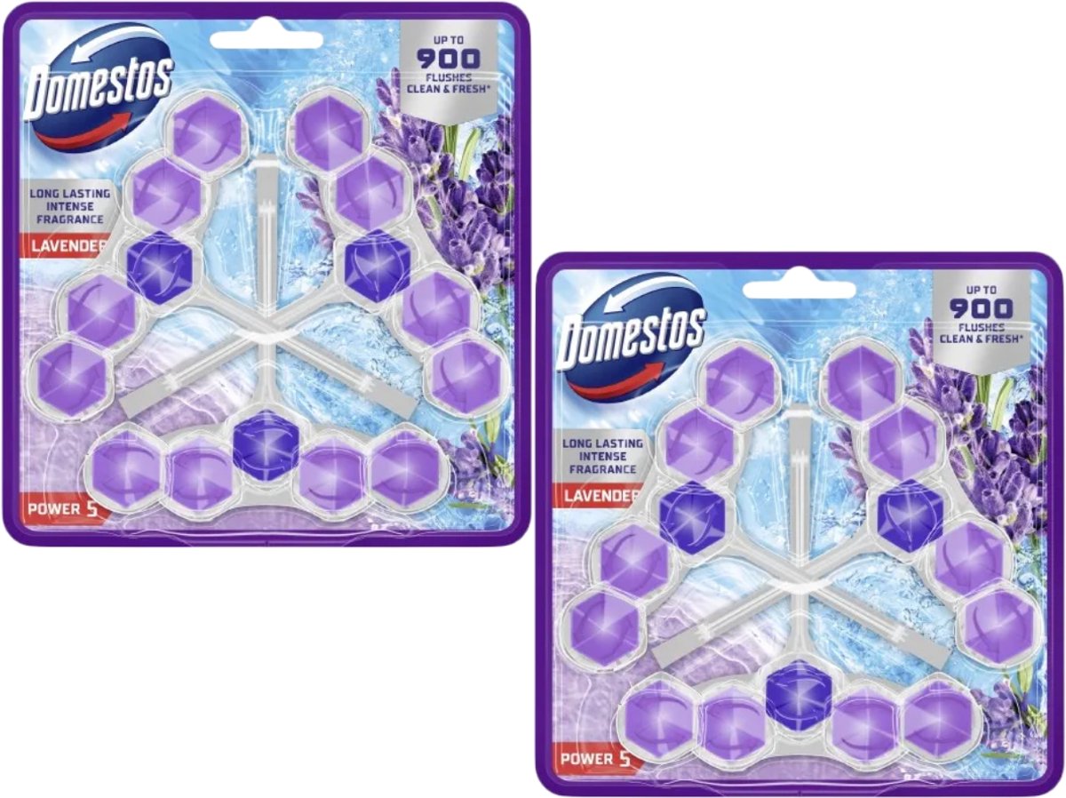 Domestos Power 5 Lavender Edition WC Blokjes - 2 Pack - 6 x 50g - Bestrijdt Kalkaanslag en zorgt voor Hygiene en Frisheid tot 900 Spoelingen - WC Blokjes Voordeelverpakking - Toilet Blokjes met Lavendelgeur