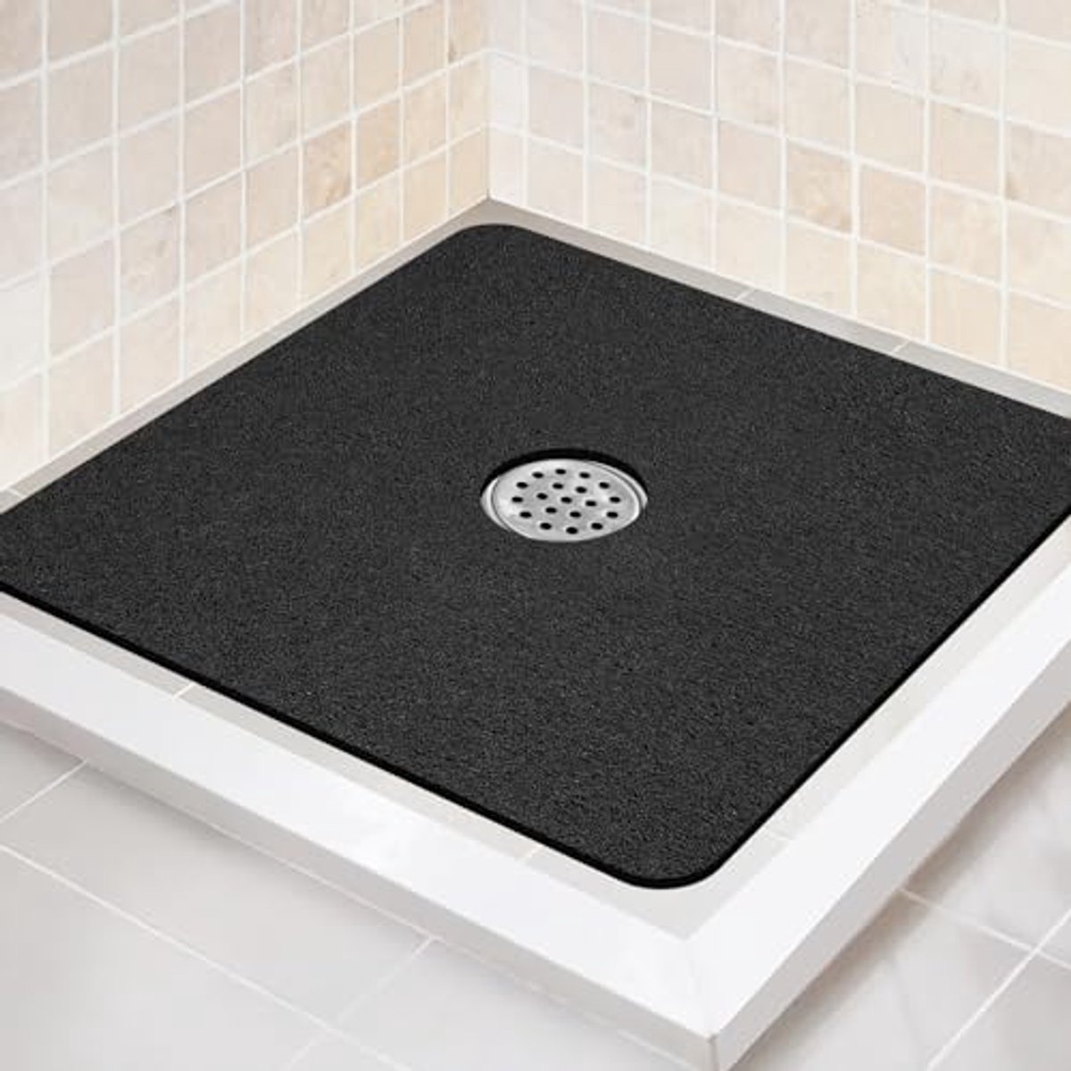 Antislip Douchemat 61 x 61 cm - Grote vierkante badmat met afvoer - Zachte loofah doucheca