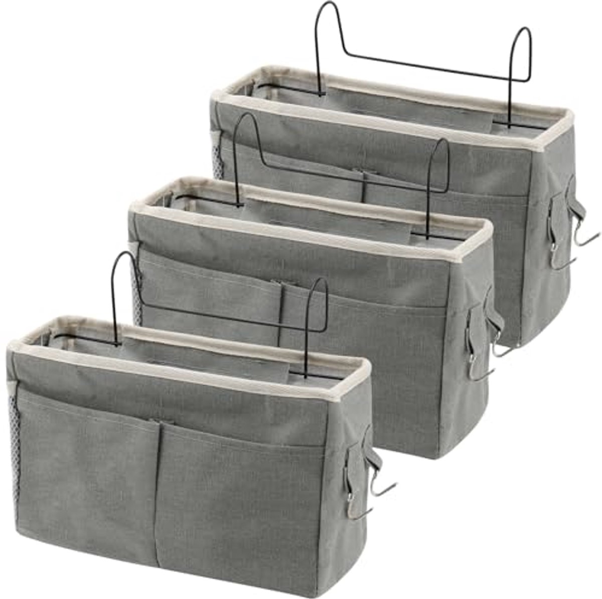3 Stuks Nachtkastje Opbergmand Grijs - Multifunctionele Hangende Organizer voor Bed