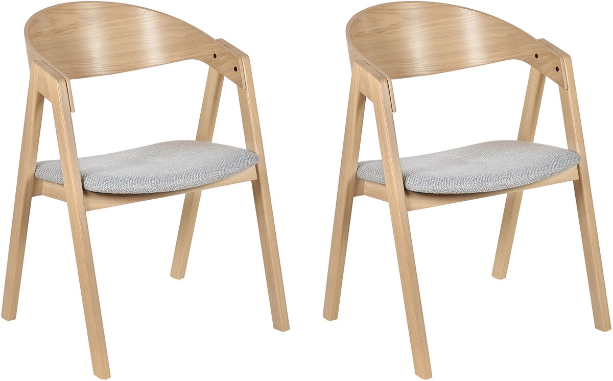 YUBA - Eetkamerstoel set van 2 - Lichthout/Grijs - Polyester