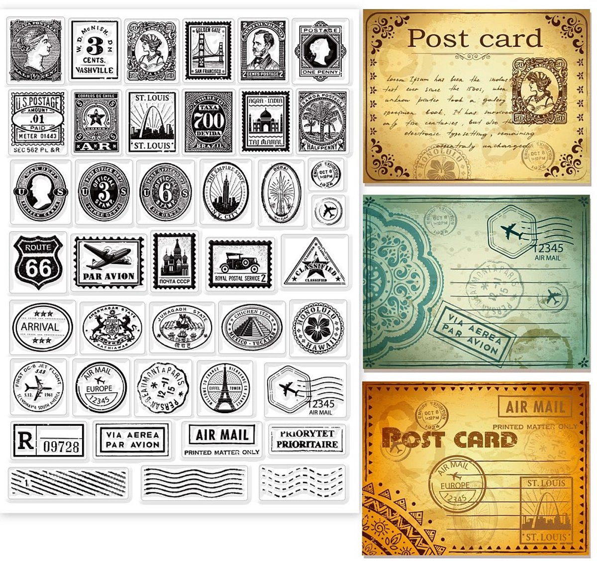 BaBaBa – Clearstempelset Luchtpost A4 – Vintage Airmail Thema – Scrapbooking & Kaarten Maken