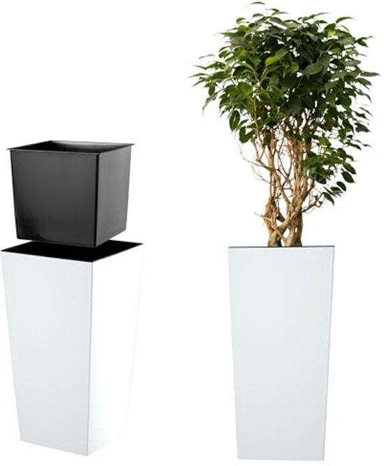 Grand pot de fleurs blanc pour l'intérieur et l'extérieur, jardinière résistante aux intempéries de 68 cm de hauteur