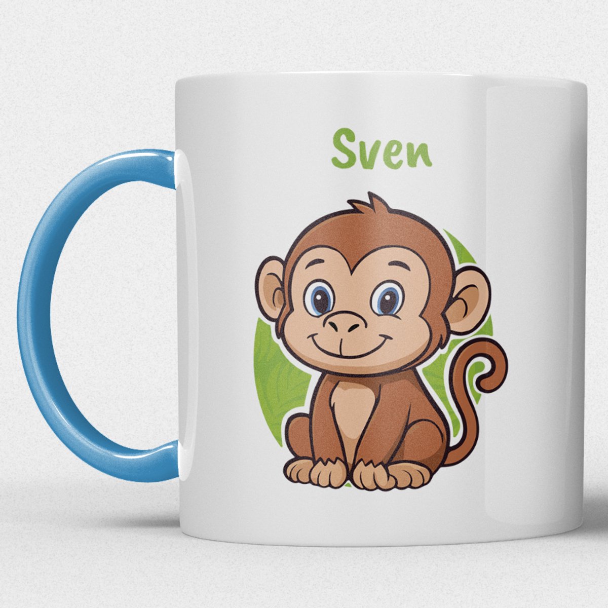 kindermok\kinderbeker | gepersonaliseerd met naam | met aap | blauw | Schattige illustraties