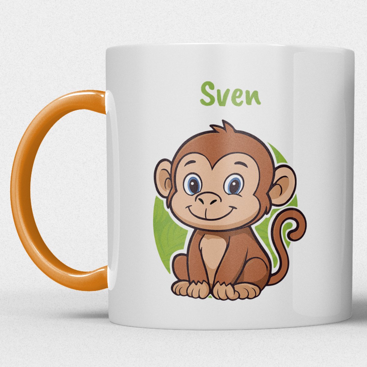 kindermok\kinderbeker | gepersonaliseerd met naam | met aap | oranje | Schattige illustraties