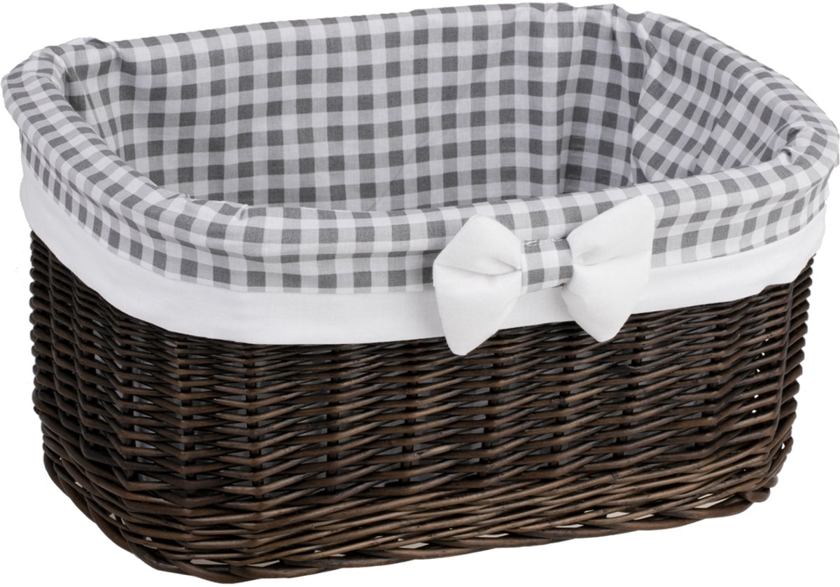 The Wicker Stories – Rieten mandje met grijze afwerking – Handgemaakt in Europa – Donkerbruin