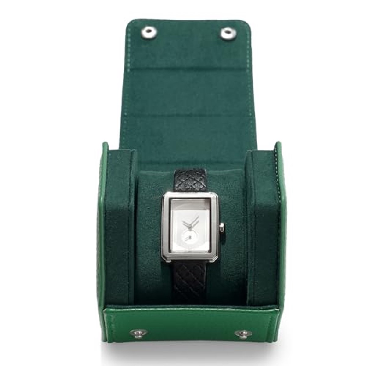 Premium Velvet Horlogedoos met Kussen - PU Leer - Draagbare Enkele Horrol voor Mannen en Vrouwen (Groen)