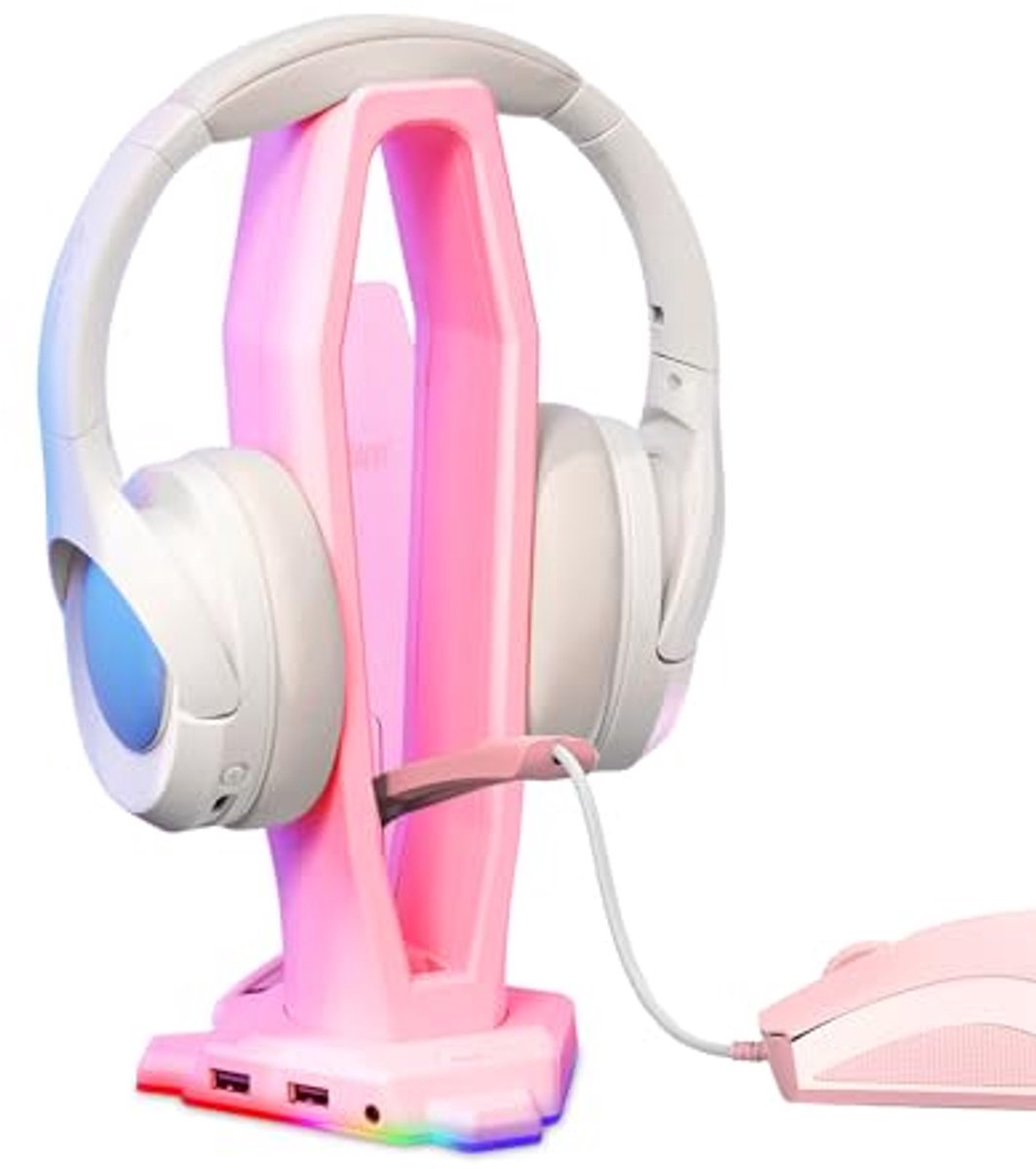 4-in-1 Hoofdtelefoonstandaard met RGB-verlichting en USB-poorten - Gamingaccessoires voor Desktop
