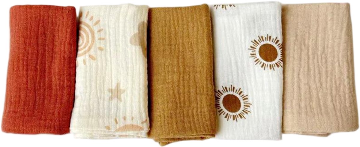 Image of 5-pack baby mousseline gezichtshanddoeken - pasgeboren handdoekset - 25 x 25 cm gezichts- en badhanddoeken - herbruikbare baby gezichtshanddoeken - 100% katoen - zacht en ademend - stijl K
