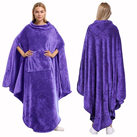 Sherpa tragbare Decke Poncho für Erwachsene Damen und Herren, Wickeldecke mit Tasche, warm, weich, gemütlich, kuschelig, bequem, ohne Ärmel, Marineblau