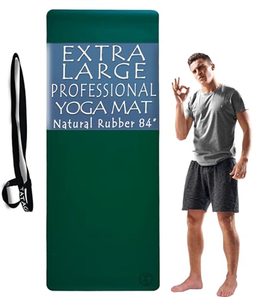 XL yogamat voor lange mensen - Natuurlijke rubberen antislip fitnessmat voor yoga en pilates