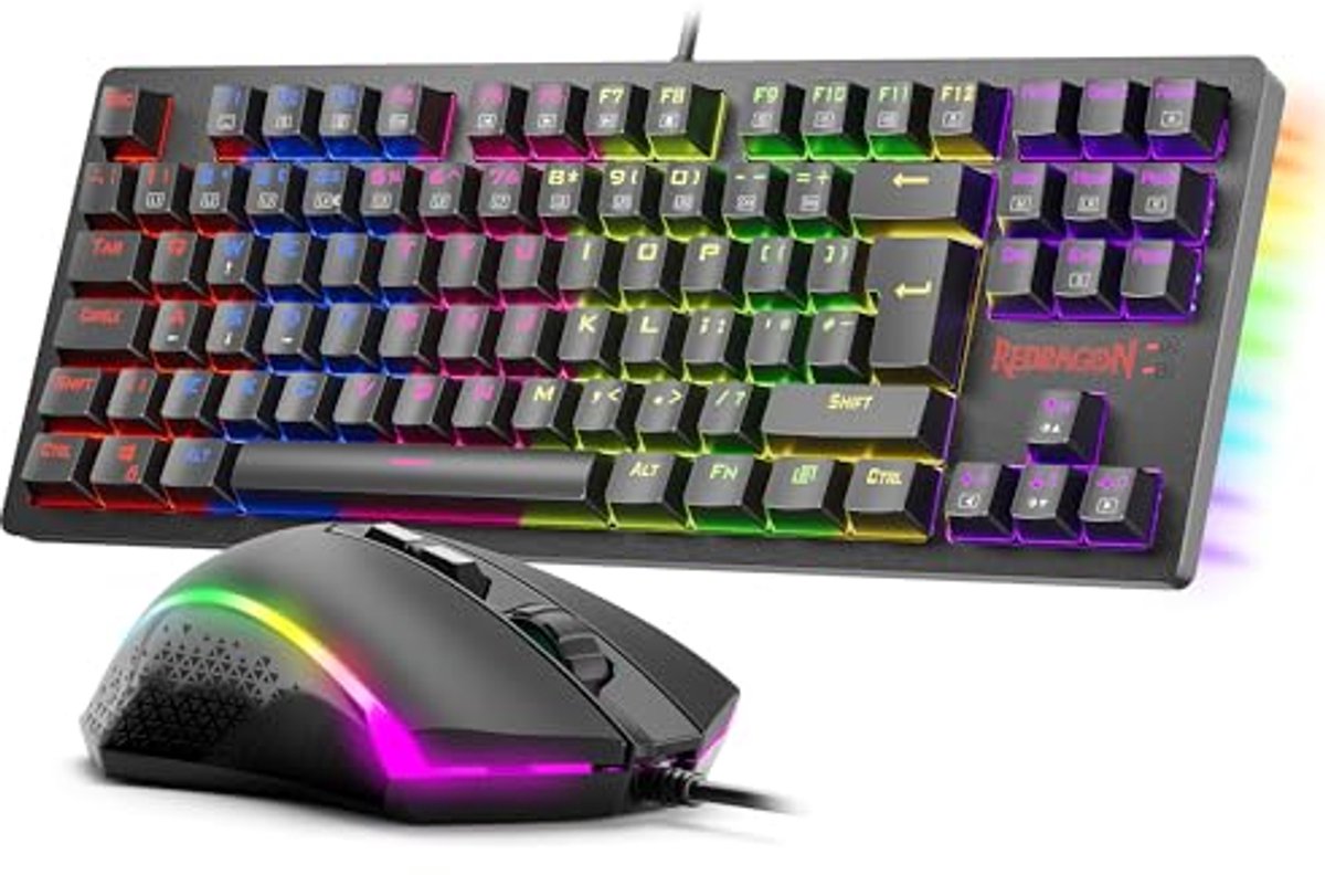 Gaming Toetsenbord en Muis Set met LED Verlichting en Muismat - Mechanisch Toetsenbord met 87 Toetsen