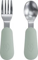 Broemba RVS Kinderbestek - Baby Lepel & Baby Vork met siliconen grip - 100% BPA-vrij Babybestek - Kinder Lepeltje en Vorkje - Groen Peuterbestek