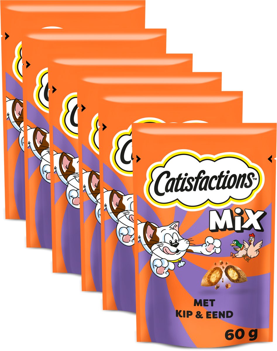 Catisfactions Mix Snacks - Kattensnoepjes - Kip en Eend - 6 x 60g