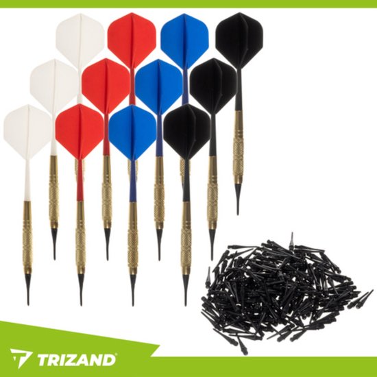 Trizand Dartpijlen set 12 stuks met kunststof tips en extra vervangpunten voor elektronische dartborden — afbeelding 3