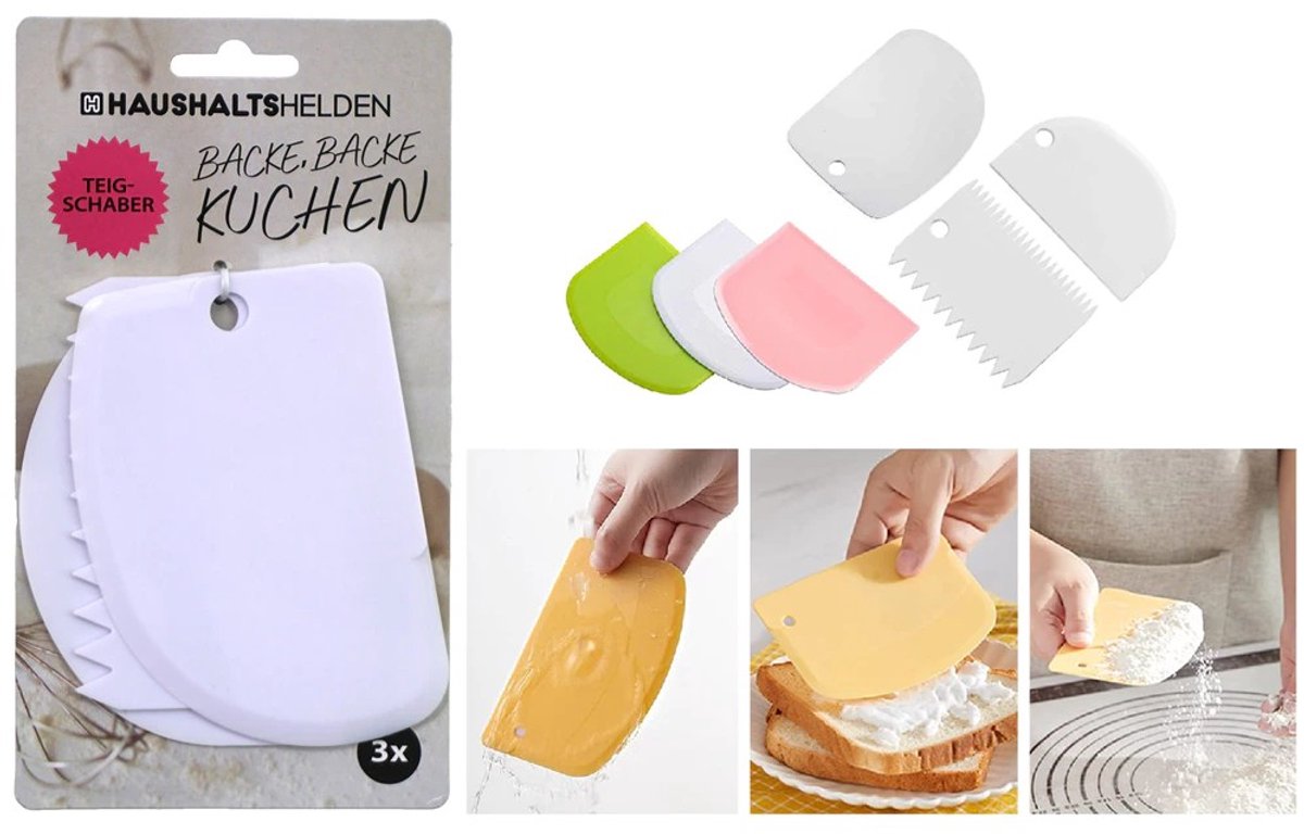 Deegschraper Set van 3 – Wit Kunststof, Multifunctioneel met Afgeronde en Getande Randen