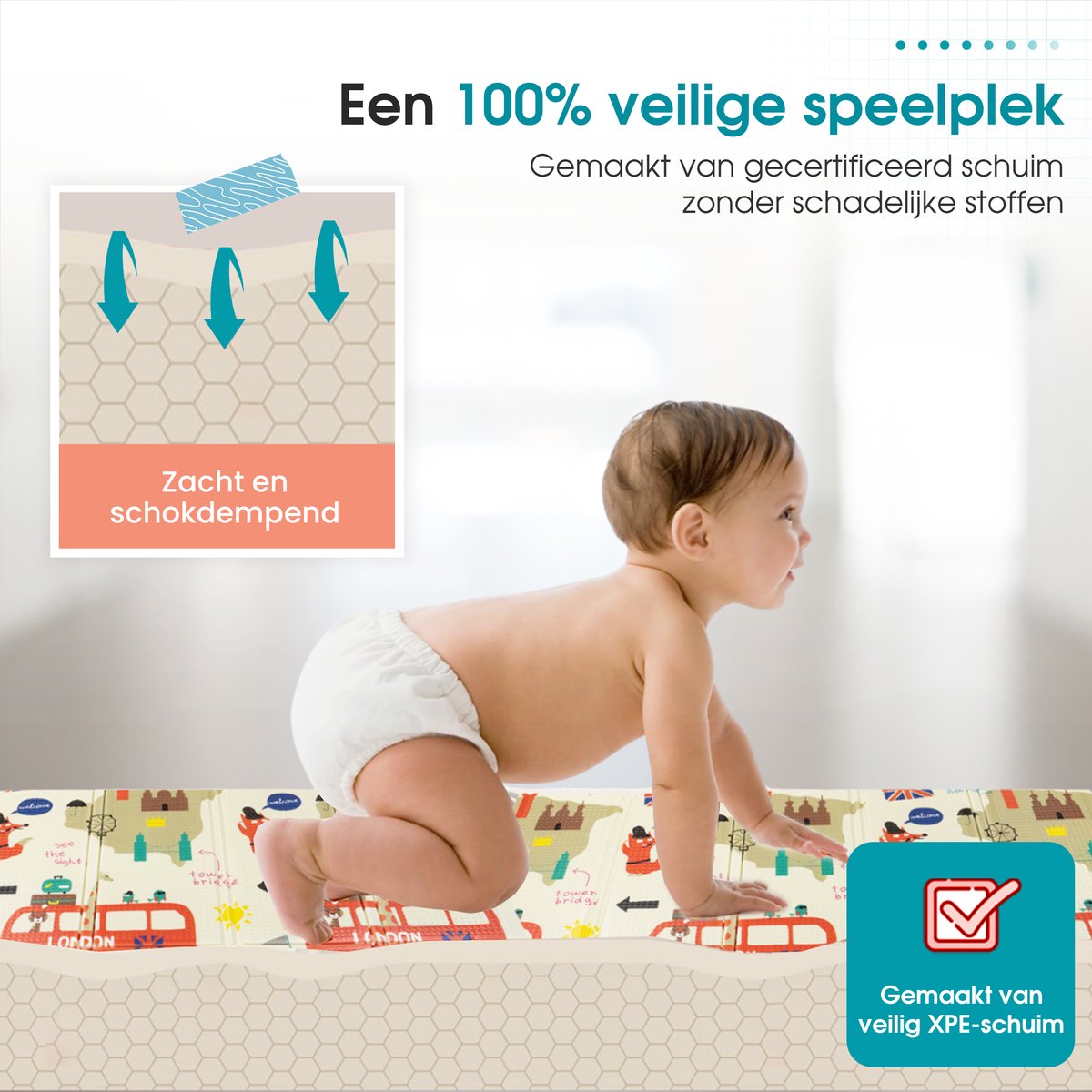 Speelmat – Speelkleed - Kinderen – Boxkleed - Babygym - Zachte Kruipmat met Levendige Auto & Stad Print – Speelmat foam - Baby - Opvouwbaar - Babyshower - 150x200cm - Inclusief opbergtas — afbeelding 10