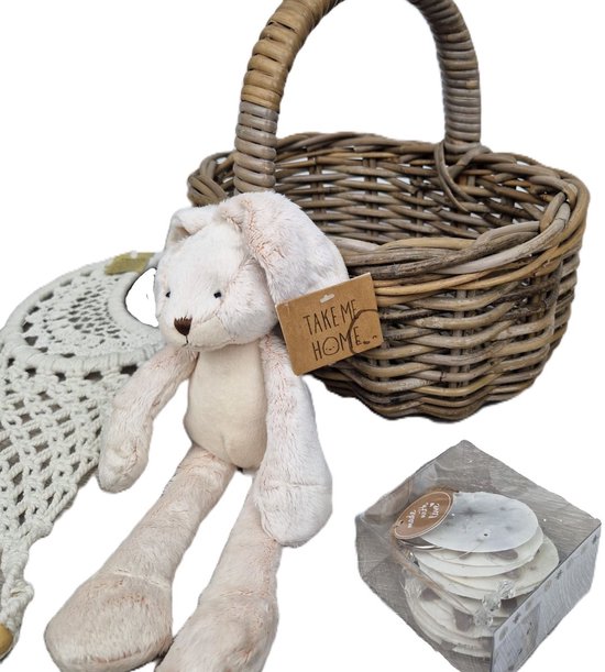 Kraampakket - Cadeaupakket - Zwanger - Geboorte - Unisex - Mand - Knuffel - Dromenvanger - Maan - Schelpenhanger - Kraammand - Giftbox