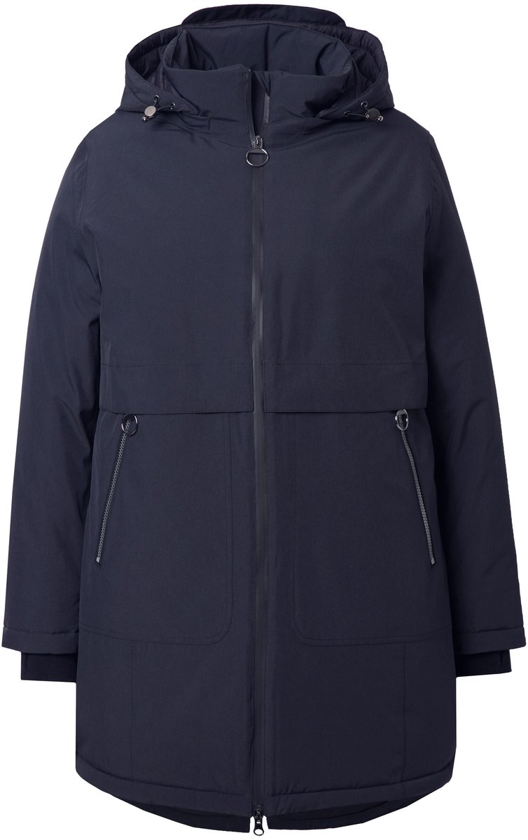Ulla Popken - Dames - HYPRAR functionele mantel waterdicht capuchon - Zwart - Maat 50+