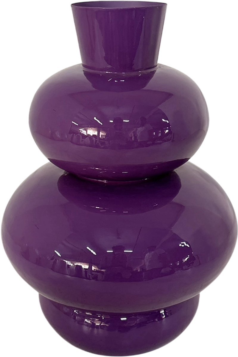 by Mooss - Enamel - Vaas - Paars - Purple - Medium - 42 cm - Ø 30 cm - Hoogglans - Metaal - Groot - Chique - Trendy - Hip - Eyecatcher - Decoratief - Emaille