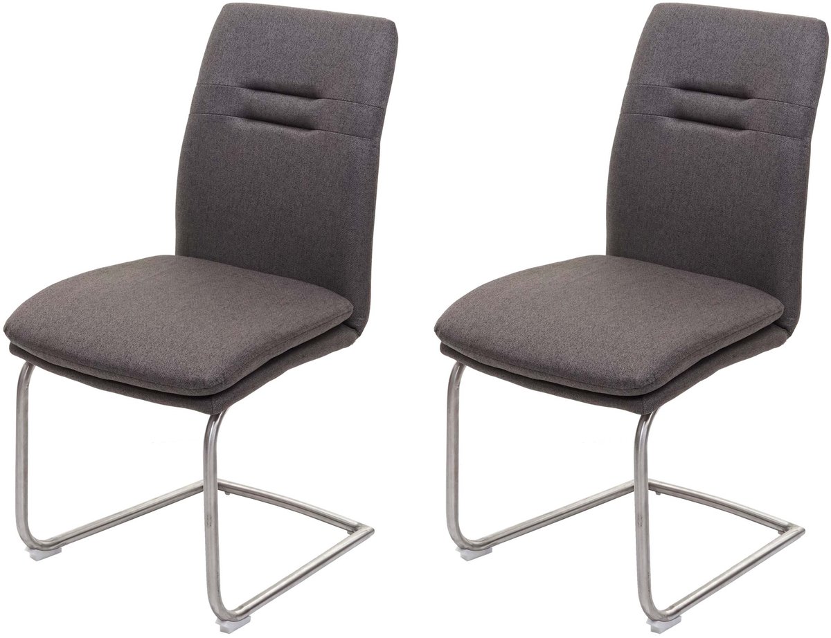 MCW Set van 2 eetkamerstoelen MCW-H70, keukenstoel met sledestoel, stof/textiel, geborsteld roestvrij staal ~ grijs-bruin