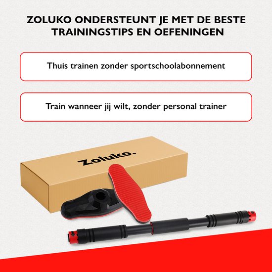 Zoluko Professionele Pull Up Bar - 200kg Draagkracht - Incl. E-book - Eenvoudige Bevestiging - Optrekstang Fitness - Pull Up Station voor Thuis Sporten - Chin Up Bar - Zwart/Rood