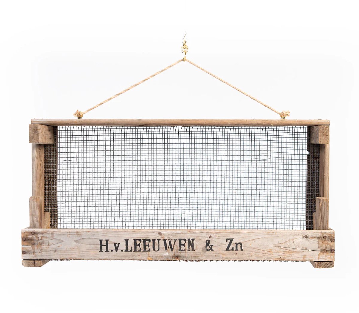Vintage Uienzeef Tuinrek - Houten Decoratie 75 x 18,5 x 35,5 cm - Uniek en Handgemaakt met Gouden Ophangringen