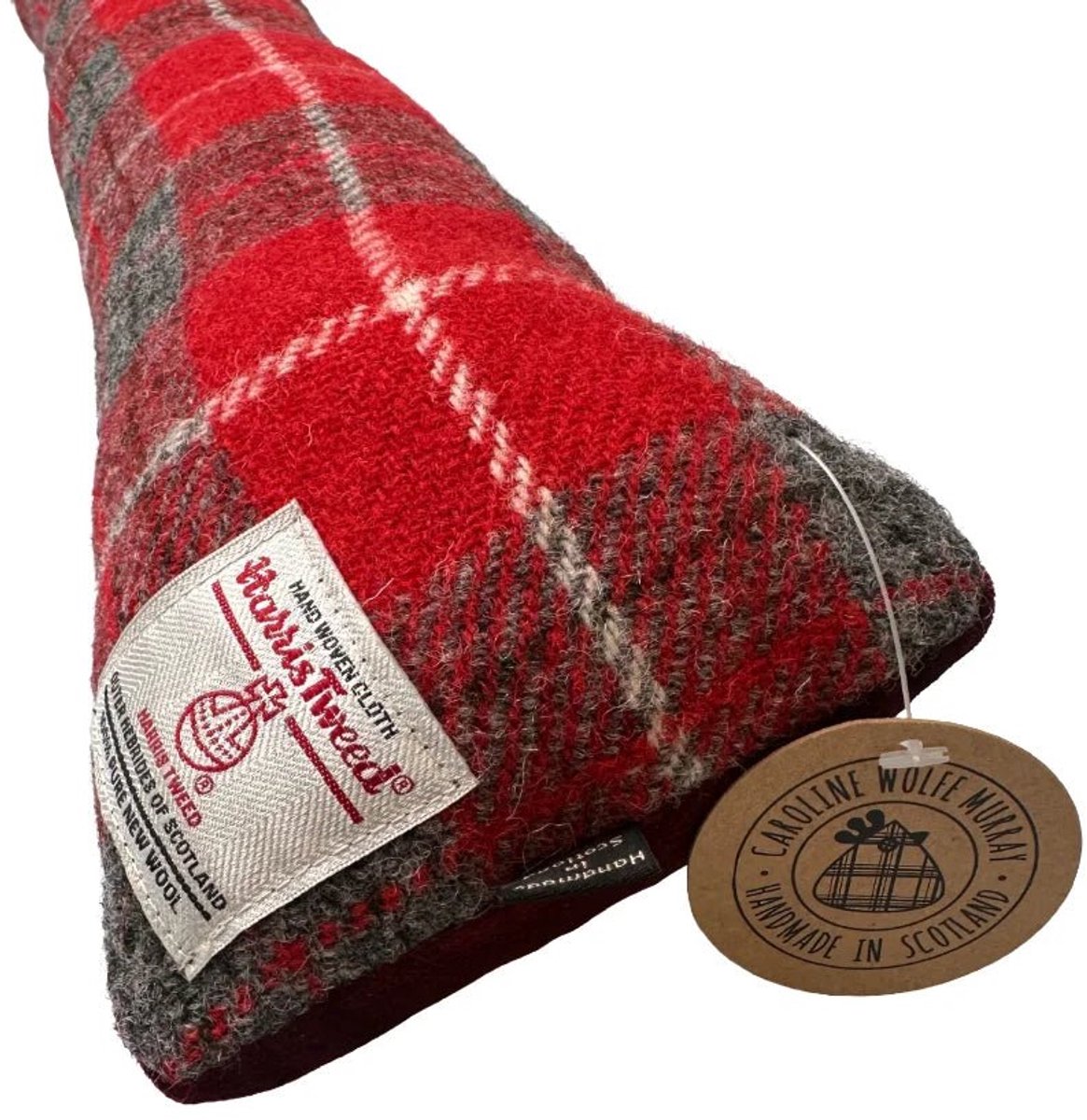 Tochtstopper Red/Grey - Harris Tweed - Handgemaakt - Caroline Wolfe Murray Scotland- Harris Tweed - Verzwaard - 95-100 cm