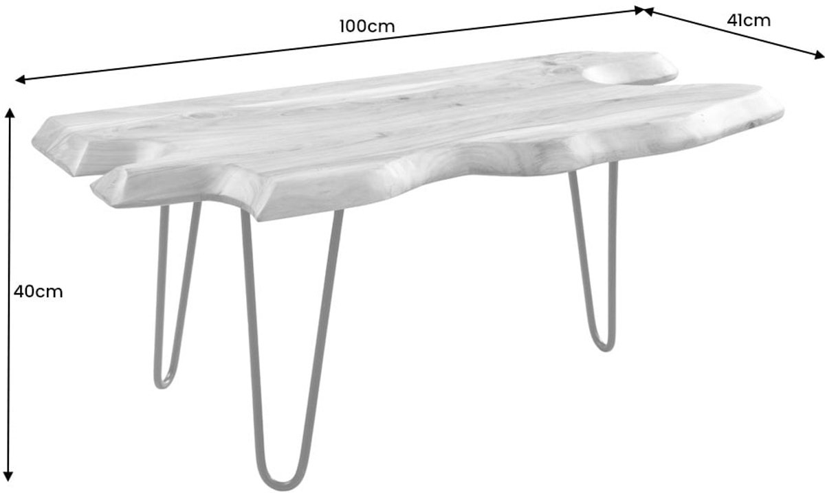 Invicta Interior Massief houten salontafel WILD 100cm natuurlijk acacia haarspeldpoten boomrand - 43341 Zie omschrijving