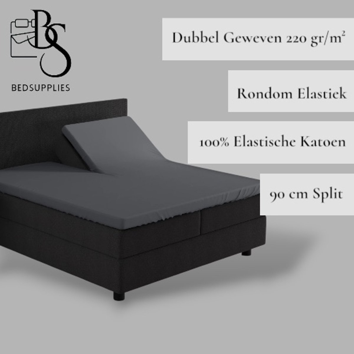 Bedsupplies - Luxe Dubbel Geweven Jersey Splittopper Hoeslaken - 160x200/220 - Antraciet