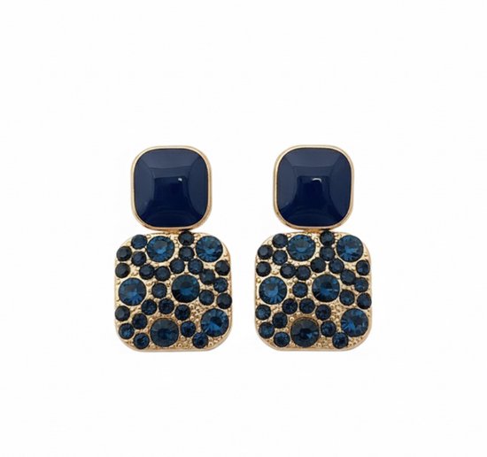 Boucles d'oreilles à tige noires avec cristaux brillants pour femmes – Boucles d'oreilles carrées