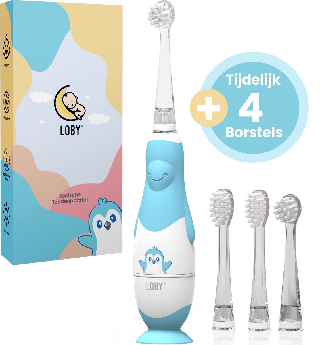 LoBy® Premium Sonische Elektrische tandenborstel voor Baby en Peuter - Met Timer - 0 t/m 4 Jaar - Blauw
