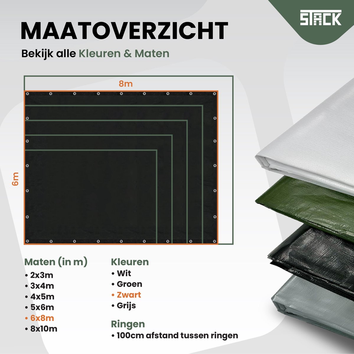STACK® Extra Sterk Afdekzeil - 6x8m - Zwart - 150G/M2 - Waterdicht Bouwzeil & Zeildoek - Zeil Met Ringen - Beschermhoes & Afdekhoes voor Zwembad,Tuin Set,Motor,Scooter,Fietsen,Aanhangwagen,Scootmobiel,BBQ accesoires - Auto Hoes Bescherming — afbeelding 6