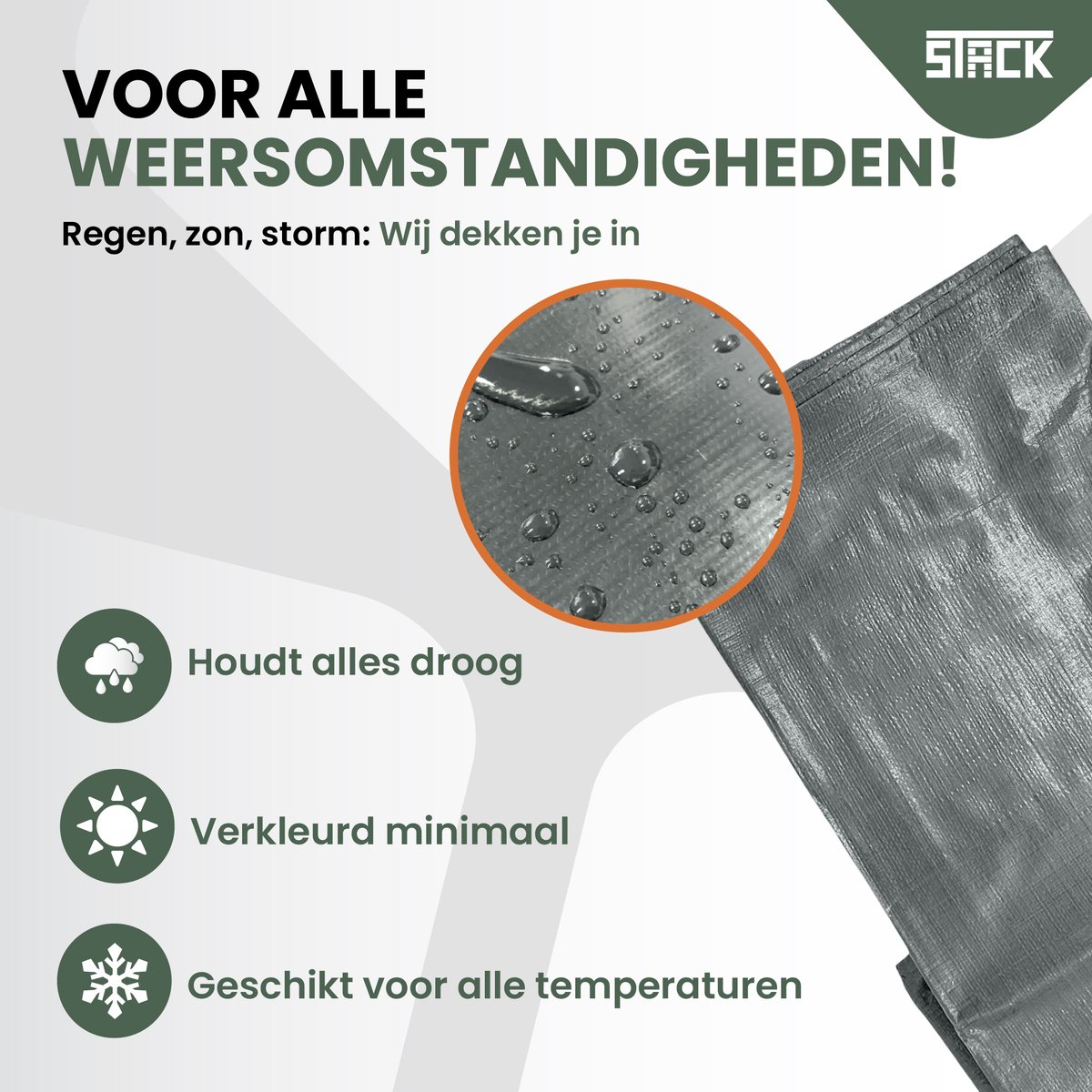 STACK® Extra Sterk Afdekzeil - 8x10m - Grijs - 150G/M2 - Waterdicht Bouwzeil & Zeildoek - Zeil Met Ringen - Beschermhoes & Afdekhoes voor Zwembad,Tuin Set,Motor,Scooter,Fietsen,Aanhangwagen,Scootmobiel,BBQ accesoires - Auto Hoes Bescherming — afbeelding 4