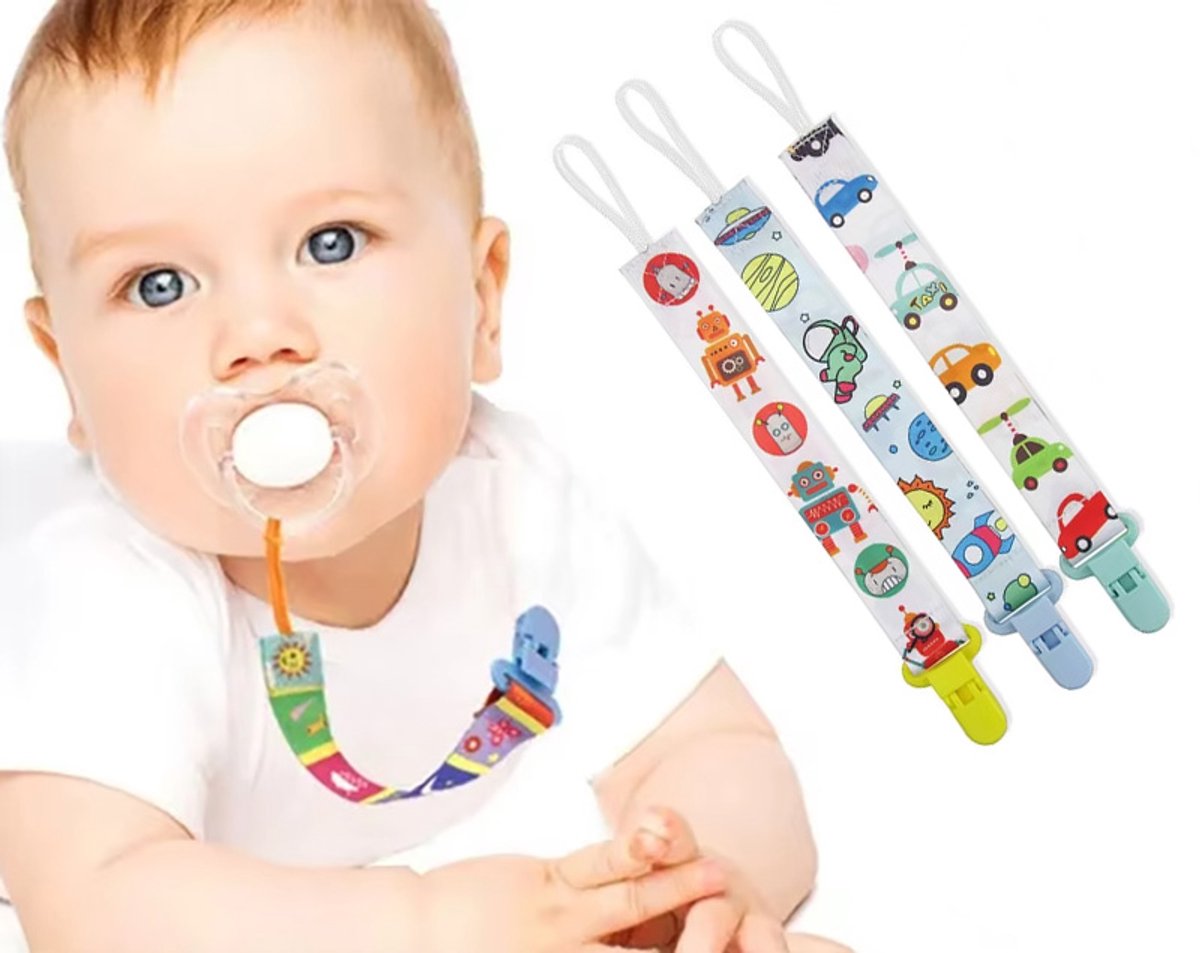 Image of Actie4you® - Set 3 stuks speenkoord - Speenketting - Space – Fopspeenkoord
