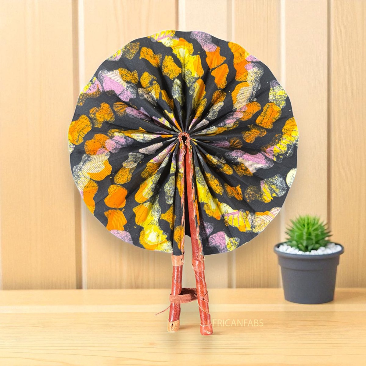 Afrikaanse handwaaier - Ankara print waaier - Kwabela - Oranje