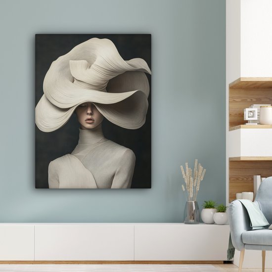 Tableau sur toile 90x120 cm - Décoration murale Moderne - Femme - Chapeau - Décoration murale salon - Décoration chambre - Accessoires chambre - Peintures sur toile