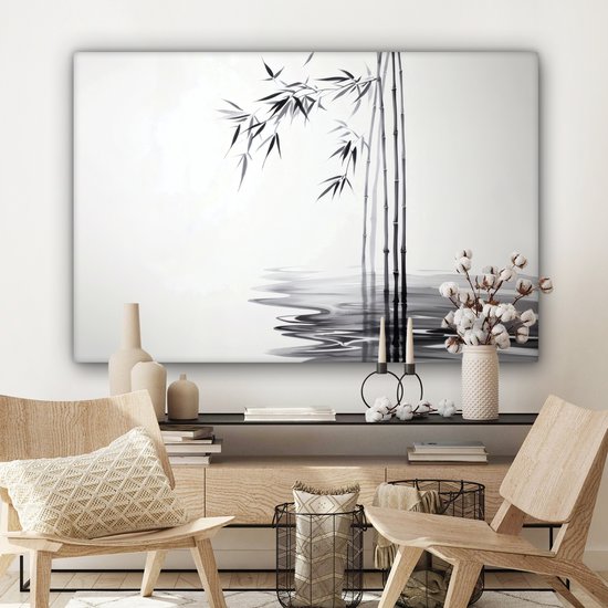 Tableau sur toile 120x80 cm - Décoration murale exclusive Tiges de bambou - Eau - Minimaliste - Wit - Décoration murale salon - Décoration chambre à coucher - Accessoires de chambre - Tableaux sur toile