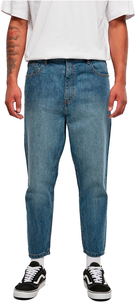 Urban Classics Cropped Tapered Jeans Broek rechte pijpen Taille 30 inch Blauw